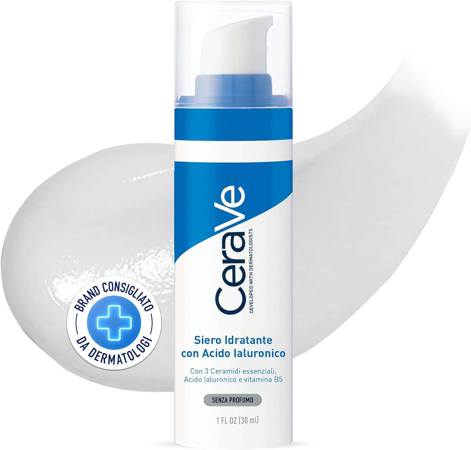 Cerave Siero Idratante Con Acido Ialuronico, per Pelli Secche, 24H Di Idratazione, Pelle Morbida E Levigata, Con Acido Ialuronico, Vitamina B5 E 3 Ceramidi, 30 Ml