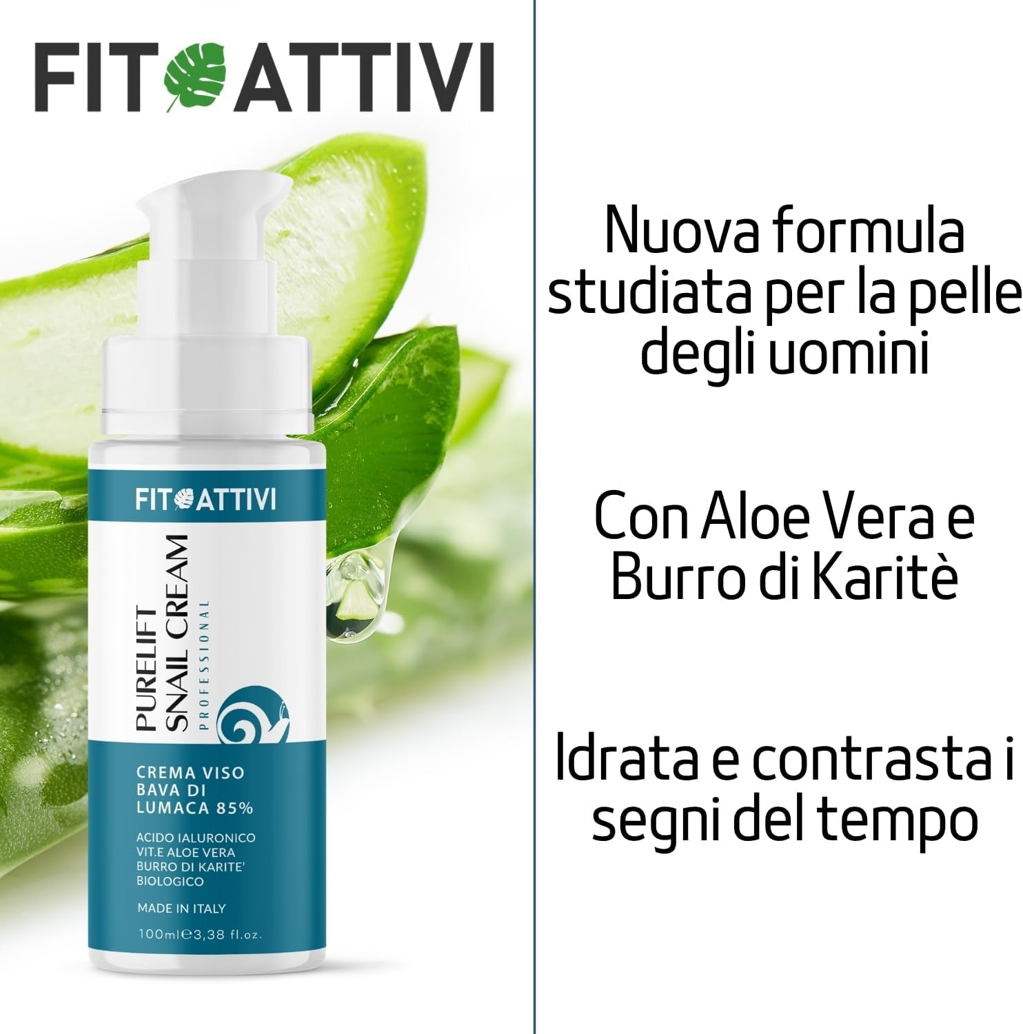 100 Ml | Siero Viso Acido Ialuronico E Vitamina C Con Bava Di Lumaca, Siero anti Imperfezioni Antirughe E Antimacchia, Siero Viso Pelle Grassa Naturale E Made in Italy - FITOATTIVI