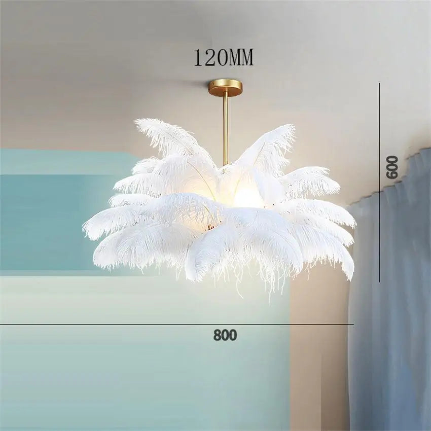 Kobuc Nordic Ostrich Feather LED Pendant Lights Modern Home Decor Feather Chandelier Ceiling Lamp Bedroom Lamp Indoor Light