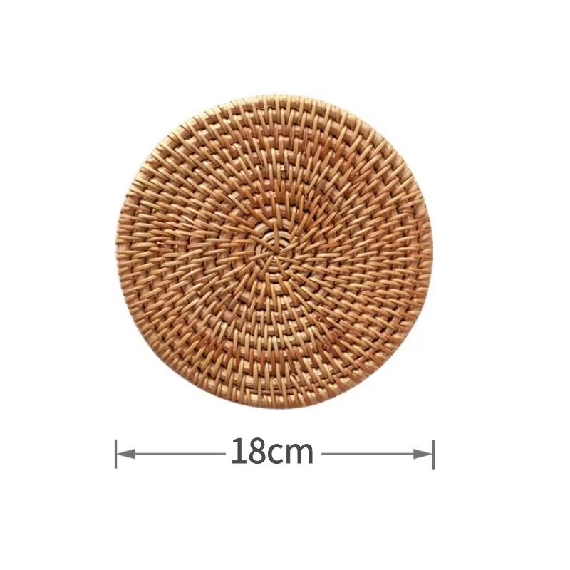 Cup Mat round Natural Rattan Hot Pad ,Hand Woven Hot Insulation Placemats Table Padding Kitchen Decoration Accessories