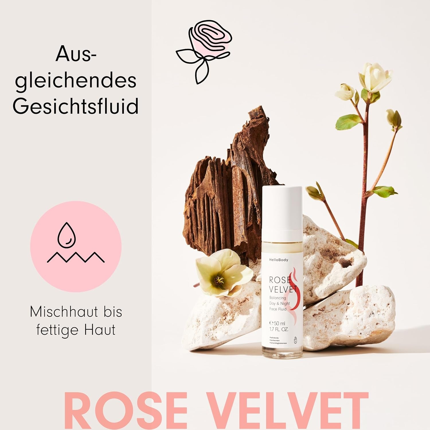 ROSE VELVET - Liquido Bilanciante per Il Viso (50 Ml) - Cura Vegana per Pelli Miste O Grasse, Con Estratto Di Rosa E Complesso Probiotico - 99,9% Ingredienti Naturali