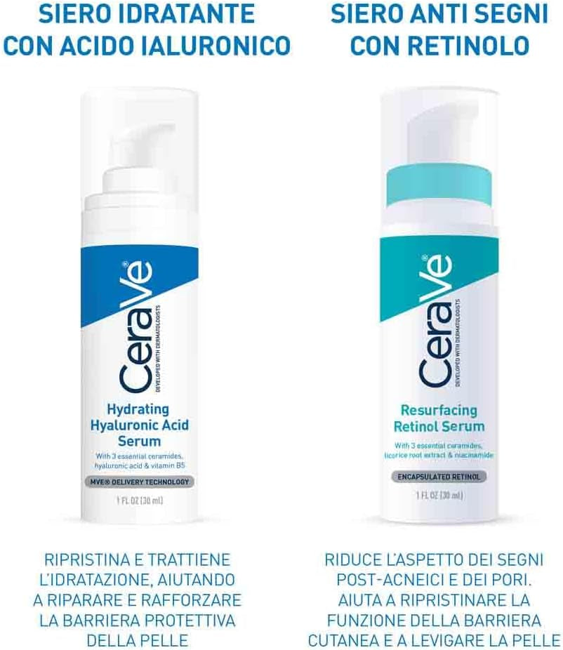 Cerave Siero Idratante Con Acido Ialuronico, per Pelli Secche, 24H Di Idratazione, Pelle Morbida E Levigata, Con Acido Ialuronico, Vitamina B5 E 3 Ceramidi, 30 Ml