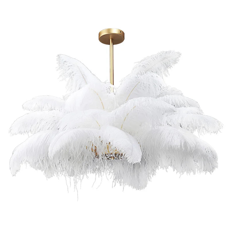 Kobuc Nordic Ostrich Feather LED Pendant Lights Modern Home Decor Feather Chandelier Ceiling Lamp Bedroom Lamp Indoor Light