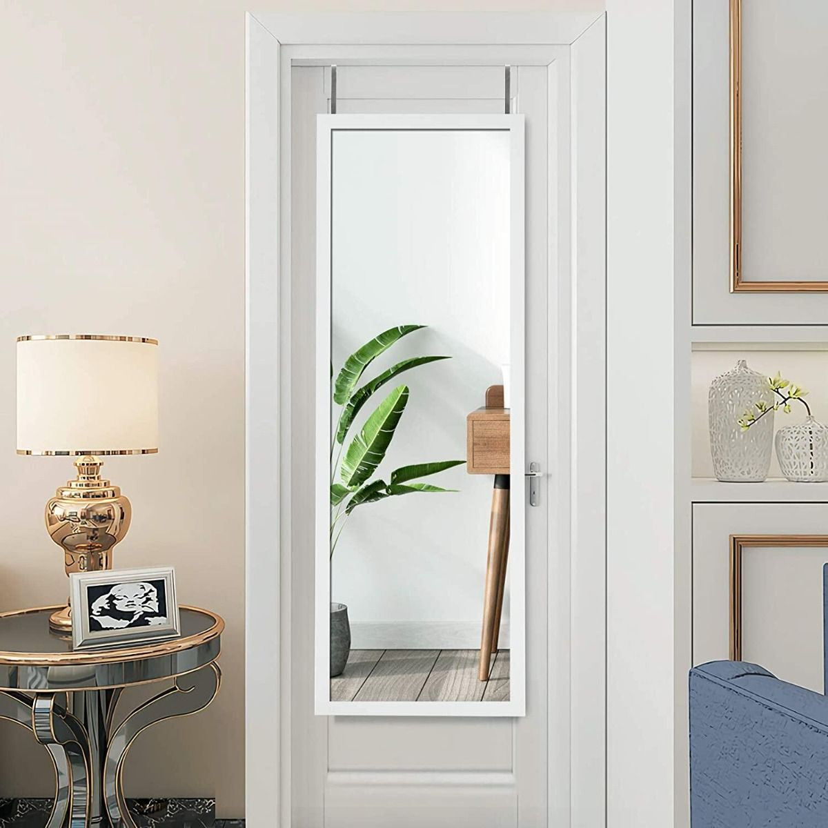 Specchio a Figura Intera Sulla Porta O Sul Muro, Specchio per Camera Da Letto Salone Spogliatoio 120X37Cm Bianco