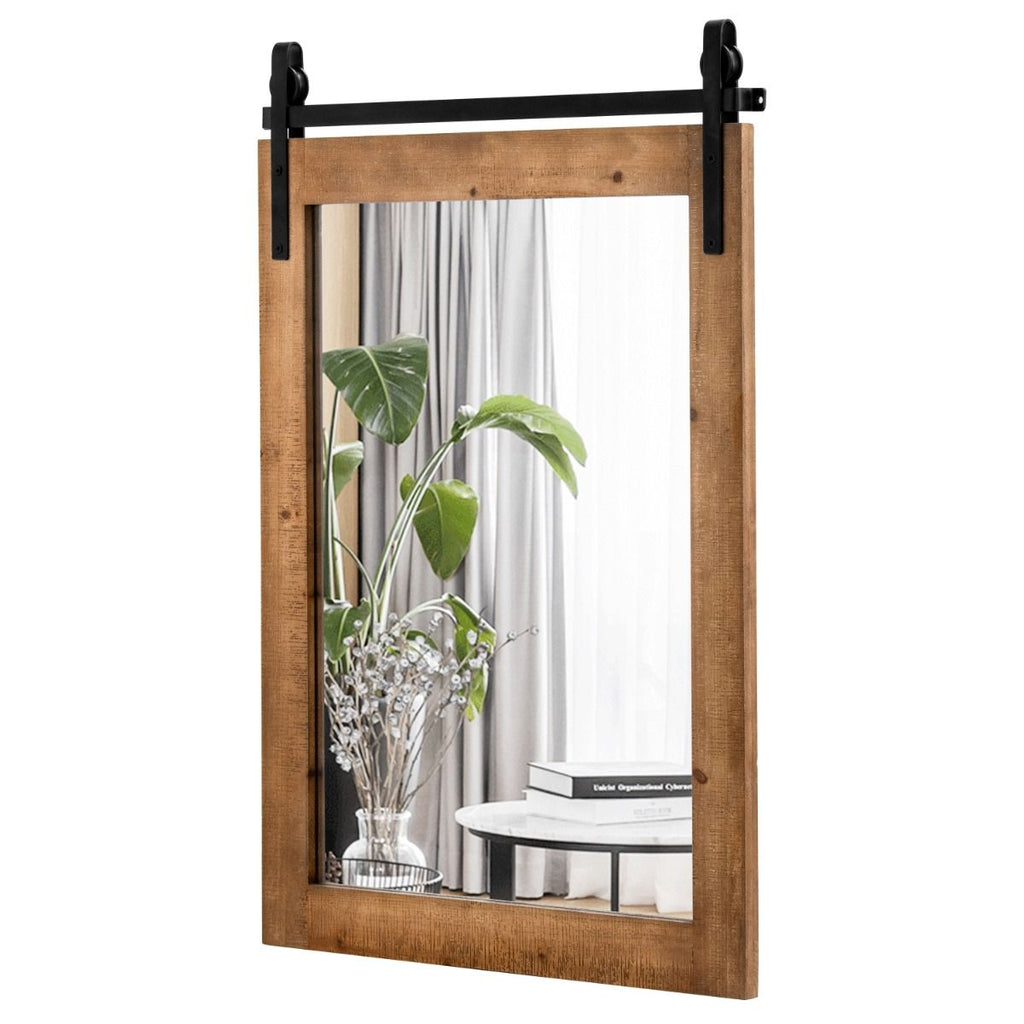 Specchio a Parete Farmhouse 76,5X56Cm, Specchio a Muro Rettangolare Con Cornice in Legno Staffa in Metallo