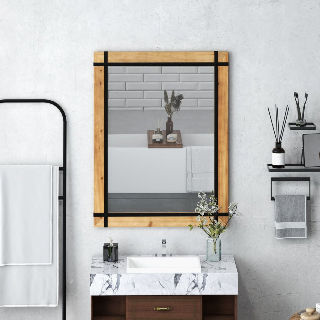 Specchio Da Parete Decorativo 77X100Cm, Specchio Da Parete Con Cornice in Legno Di Abete Naturale