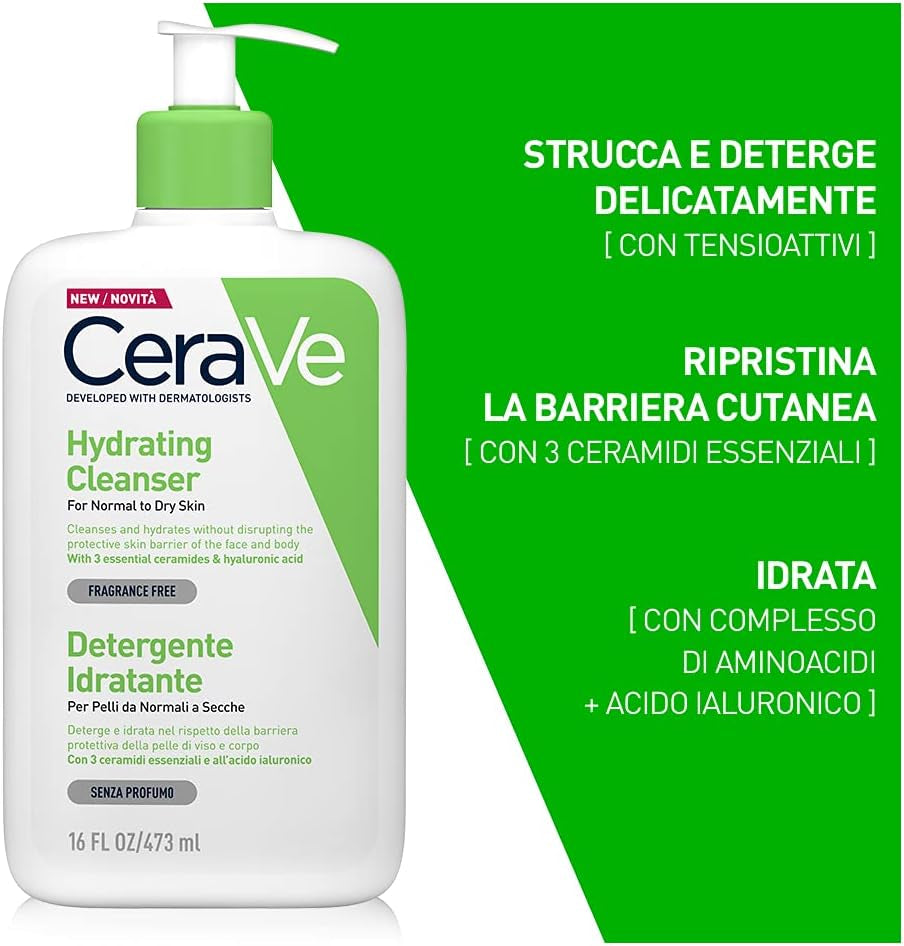 Crema Idratante Viso E Corpo per Pelle Secca, Con Acido Ialuronico 177Ml + Travel Size Detergente Idratante 20Ml & Detergente Idratante Viso E Corpo, per Pelle Da Normale a Secca