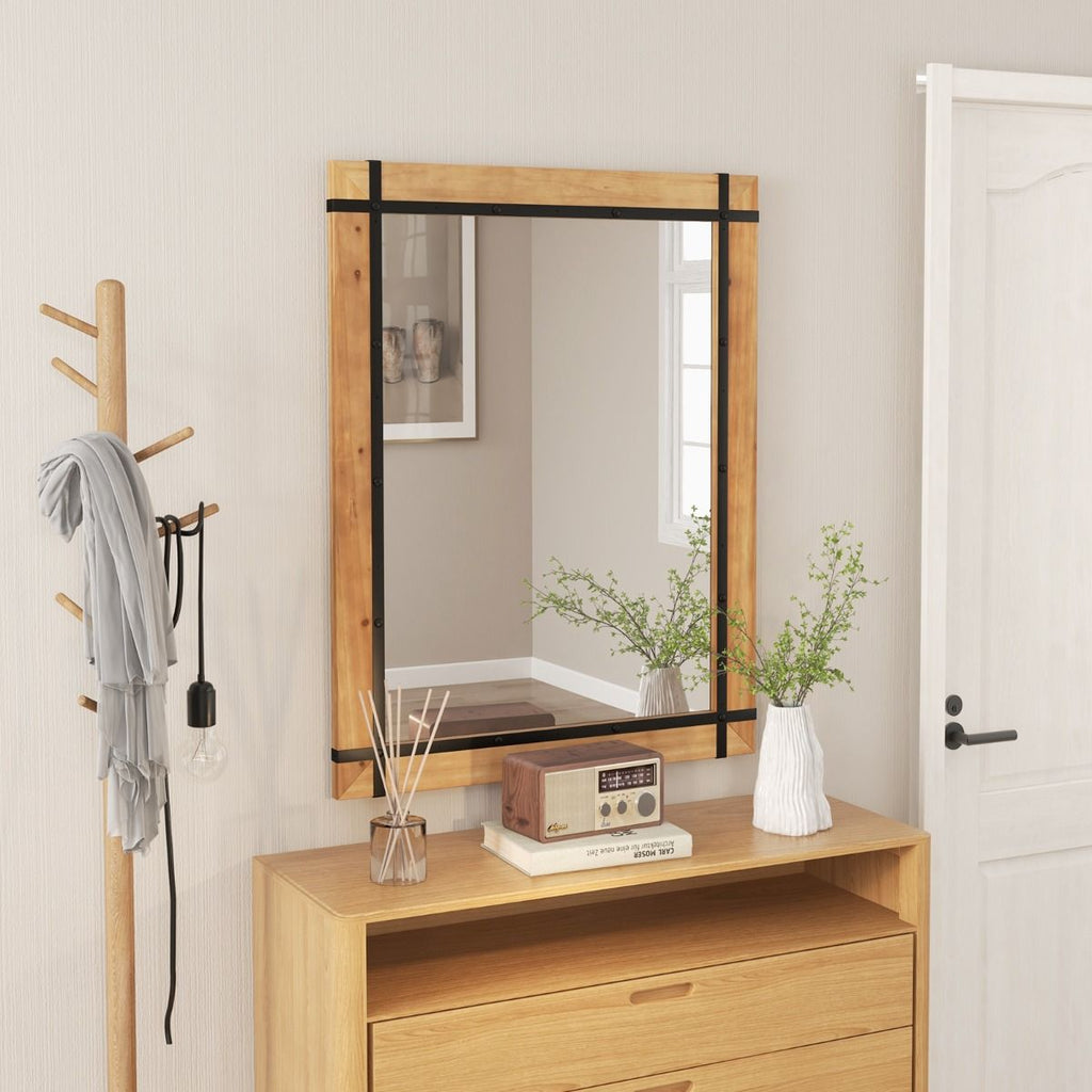 Specchio Da Parete Decorativo 77X100Cm, Specchio Da Parete Con Cornice in Legno Di Abete Naturale