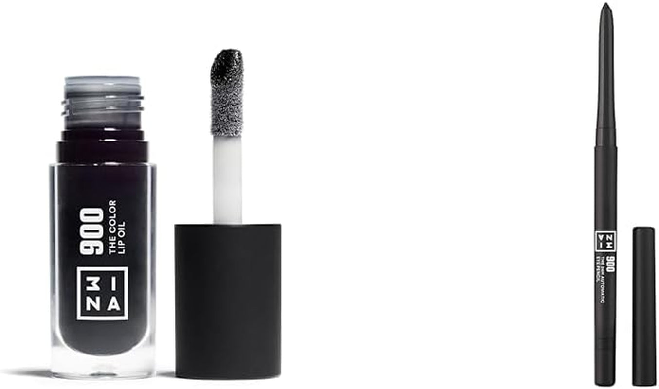 MAKEUP - the Color Lip Oil 900 + the 24H Automatic Eye Pencil 900 - Balsamo Labbra Nero Con Acido Ialuronico E 24H Idratazione + Matita Nero a Lunga Durata Impermeabile - Vegan - Cruelty Free