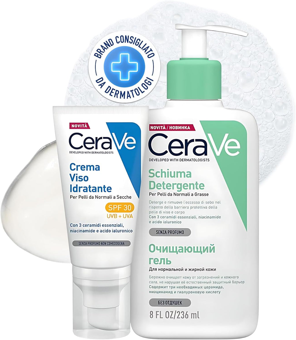 Cerave Detergente Idratante Viso + Crema Idratante Viso Con Protezione Solare