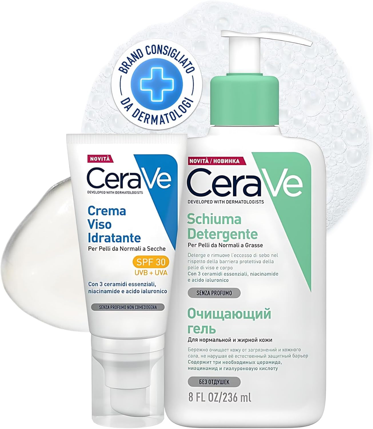 Cerave Detergente Idratante Viso + Crema Idratante Viso Con Protezione Solare