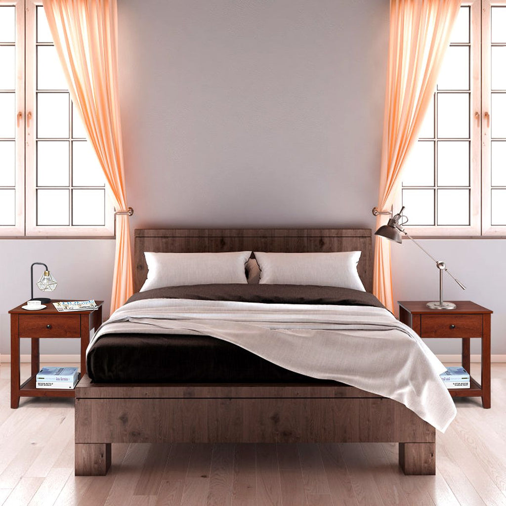 Set Di 2 Comodini in Legno Con Cassetto Da Camera Da Letto 50X42X62Cm, Comodini Organizer Moderni Marrone
