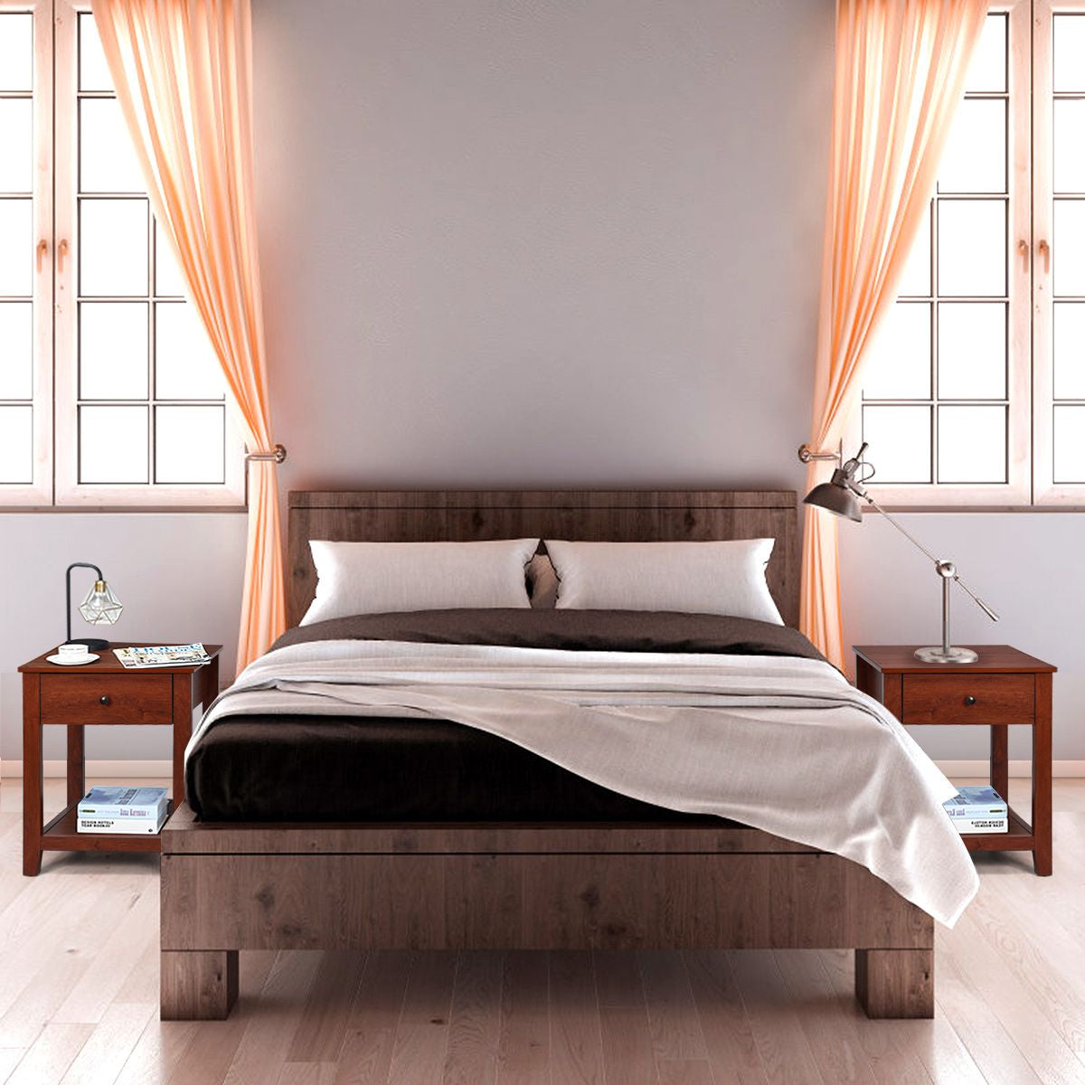 Set Di 2 Comodini in Legno Con Cassetto Da Camera Da Letto 50X42X62Cm, Comodini Organizer Moderni Marrone