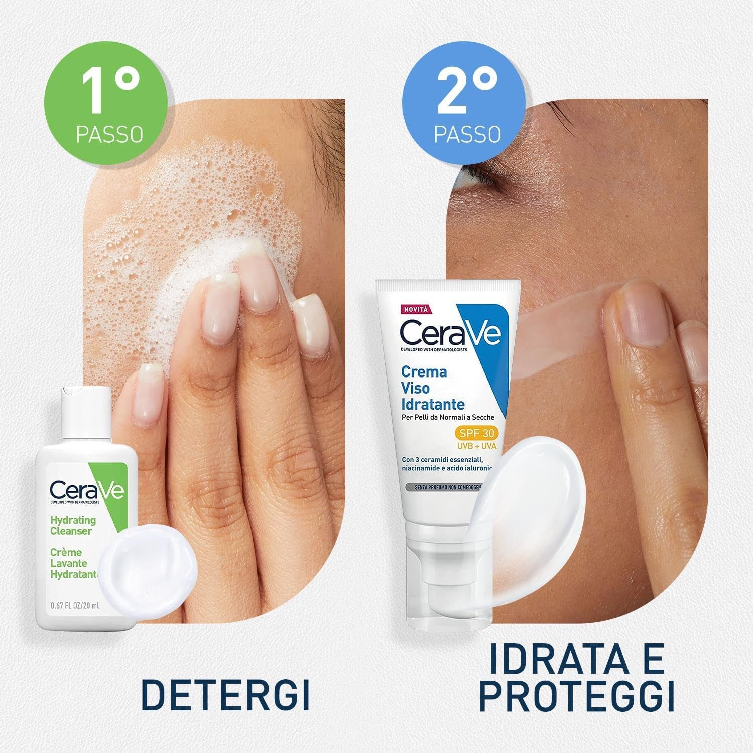 Cerave Detergente Idratante Viso + Crema Idratante Viso Con Protezione Solare