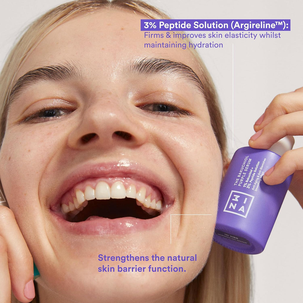 MAKEUP - the Bakuchiol Purple Serum - Con 1% Bakuchiol + 3% Peptidi - Siero Viso Antirughe Antimacchia & anti Imperfezioni - Siero Idratante Viso - Vegan - Cruelty Free