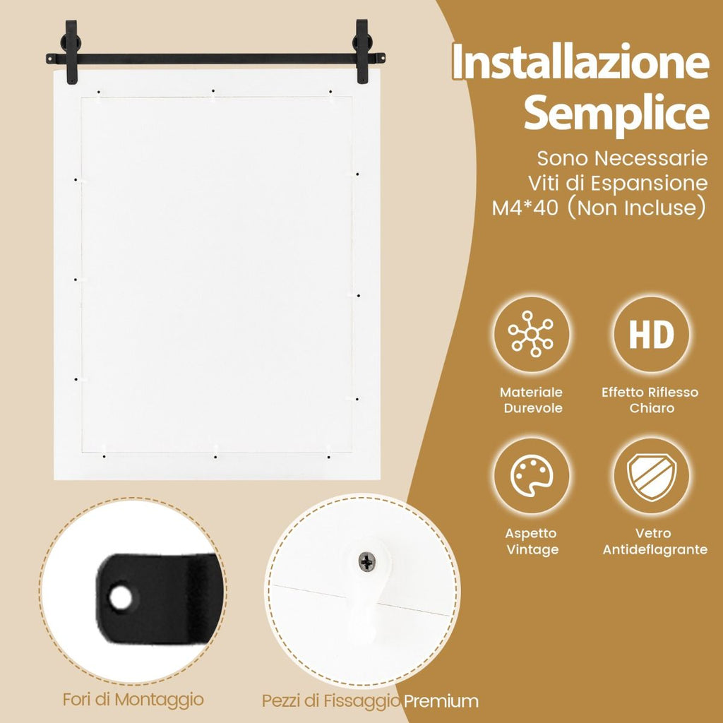 Specchio a Parete Farmhouse 76,5X56Cm, Specchio a Muro Rettangolare Con Cornice in Legno Staffa in Metallo