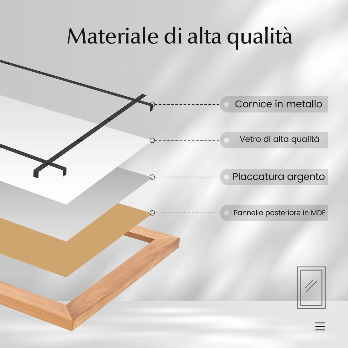 Specchio Da Parete Decorativo 77X100Cm, Specchio Da Parete Con Cornice in Legno Di Abete Naturale