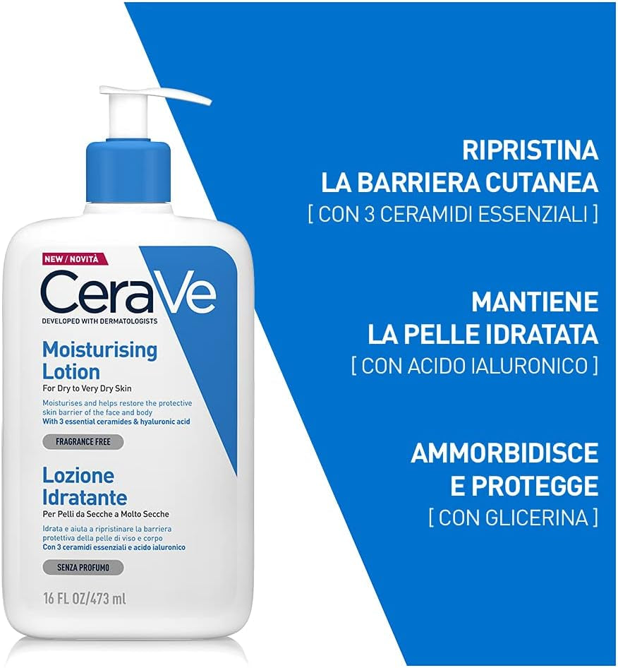 Crema Idratante Viso E Corpo, per Pelle Secca, Con Acido Ialuronico, 454G + Detergente 20Ml & Lozione Idratante Viso E Corpo per Pelle Secca, Con Acido Ialuronico 473Ml + 20Ml