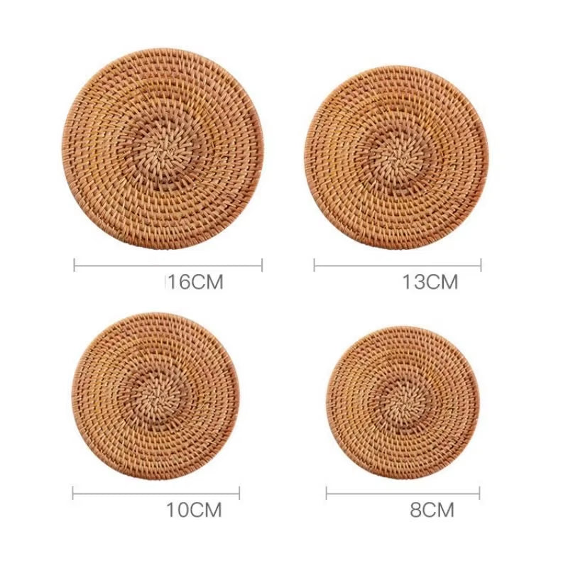 Cup Mat round Natural Rattan Hot Pad ,Hand Woven Hot Insulation Placemats Table Padding Kitchen Decoration Accessories