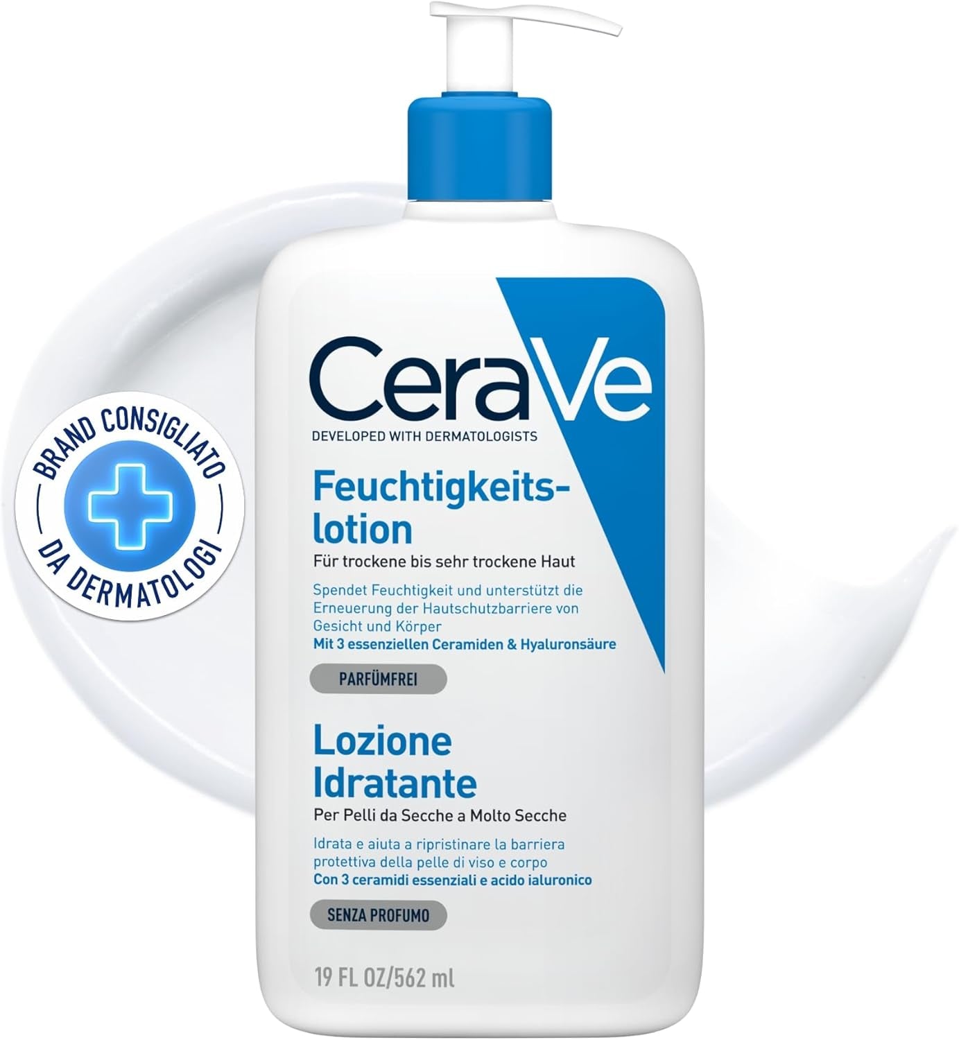 Cerave Lozione Idratante Viso E Corpo, per Pelli Da Normali a Secche, Idratazione Profonda E Duratura, Con Acido Ialuronico E 3 Ceramidi, 562 Ml