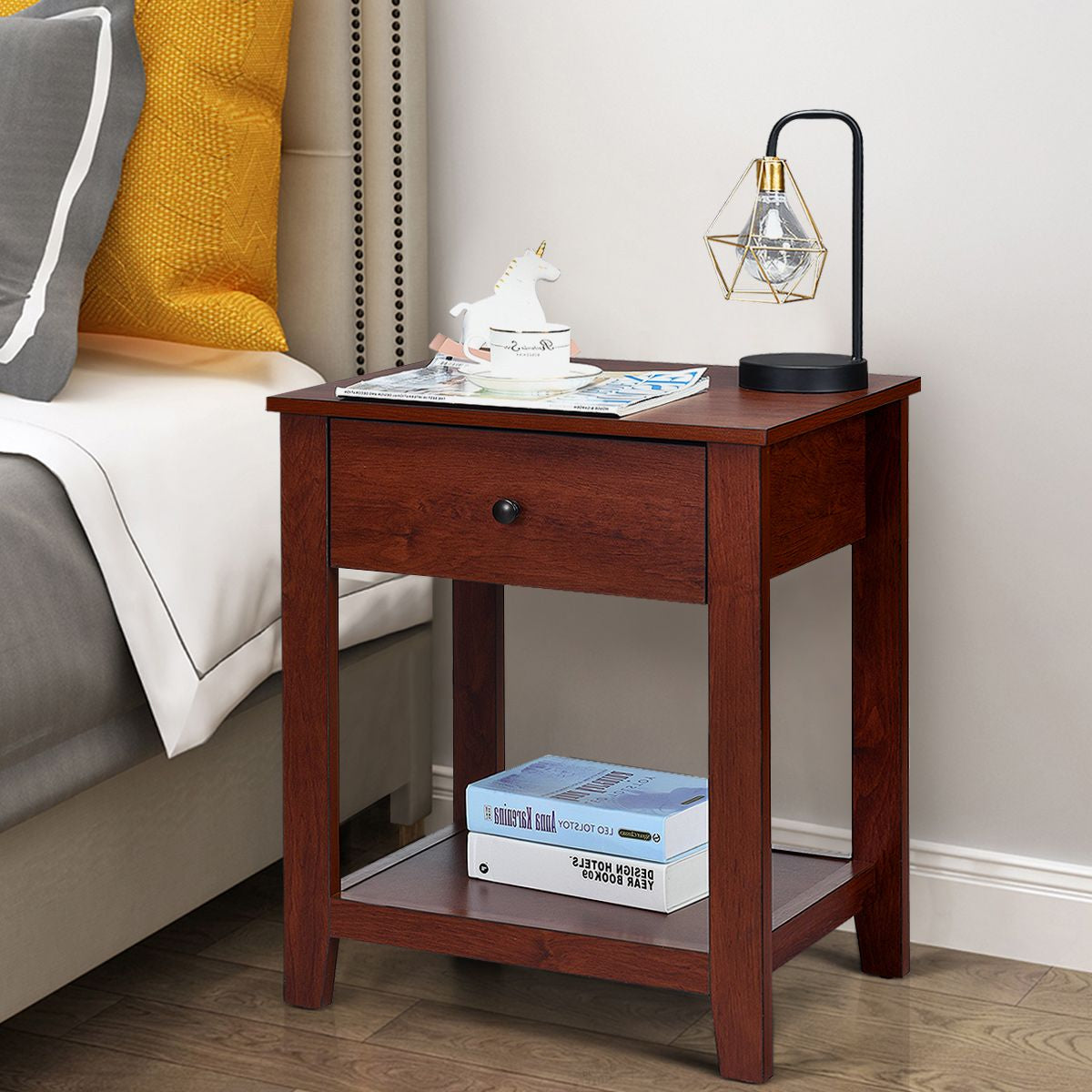 Set Di 2 Comodini in Legno Con Cassetto Da Camera Da Letto 50X42X62Cm, Comodini Organizer Moderni Marrone