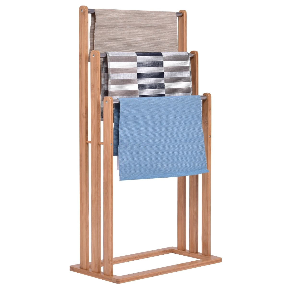 Porta Asciugamani in Legno Di Bambu Con 3 Barre in Acciaio Inox Da Terra 46X24X84Cm