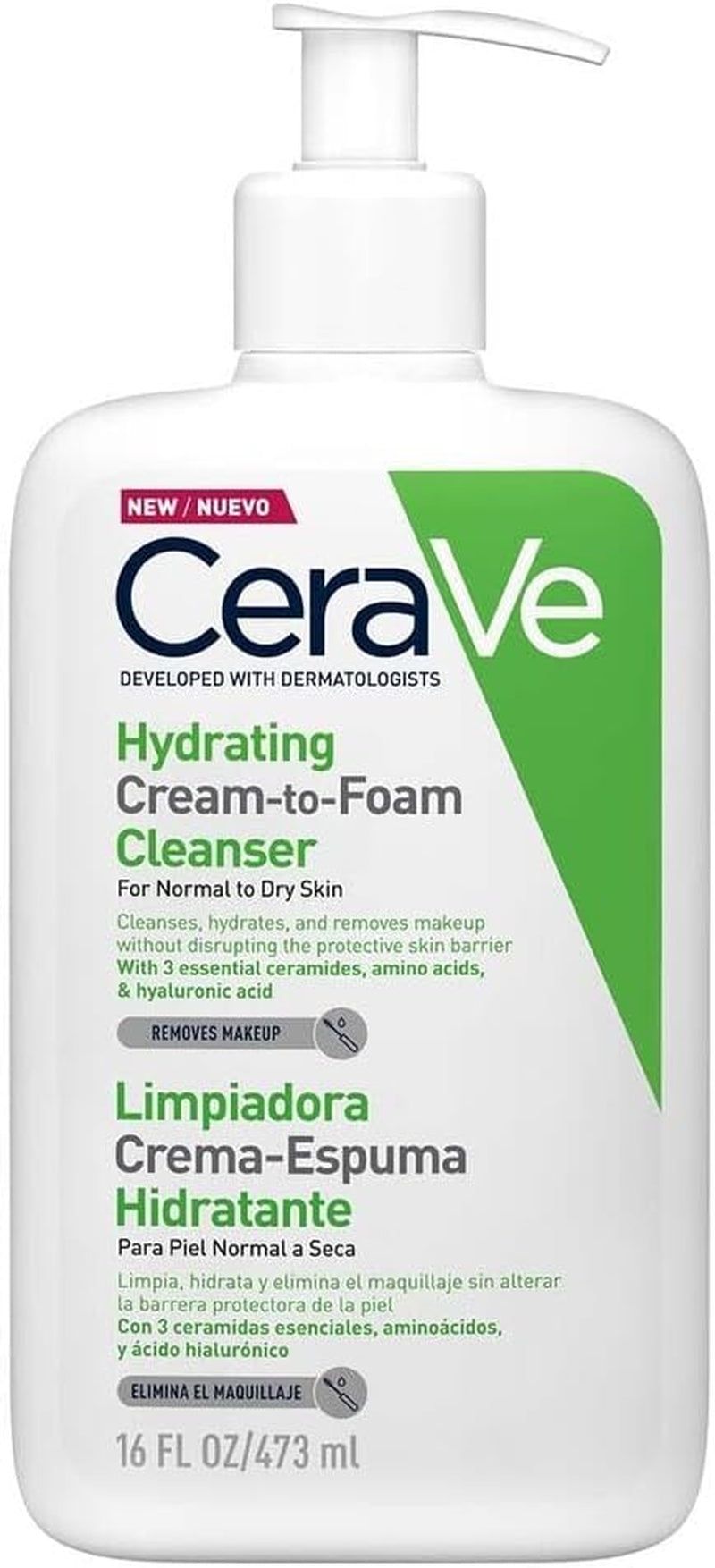 Cerave Crema Schiumosa Detergente Idratante Viso per Pelli Normali a Secche, 473 Ml