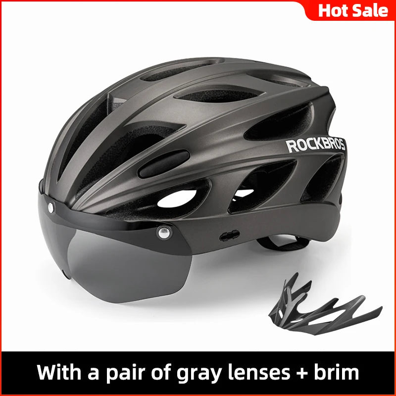 Bicycle Helmet Men EPS Integrally-Molded Breathable Cycling Helmet Men Women Goggles Lens Aero MTB Road Bike Helmet