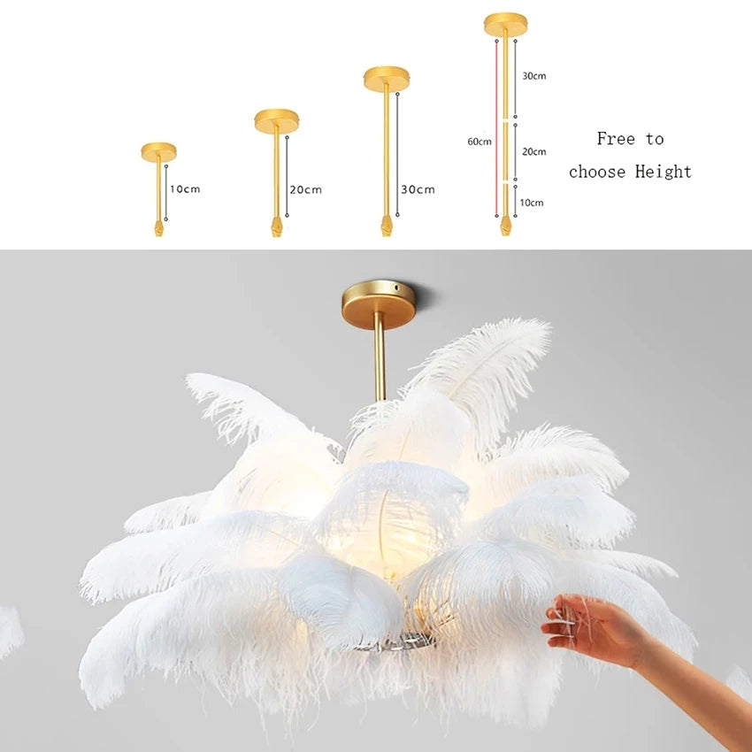 Kobuc Nordic Ostrich Feather LED Pendant Lights Modern Home Decor Feather Chandelier Ceiling Lamp Bedroom Lamp Indoor Light