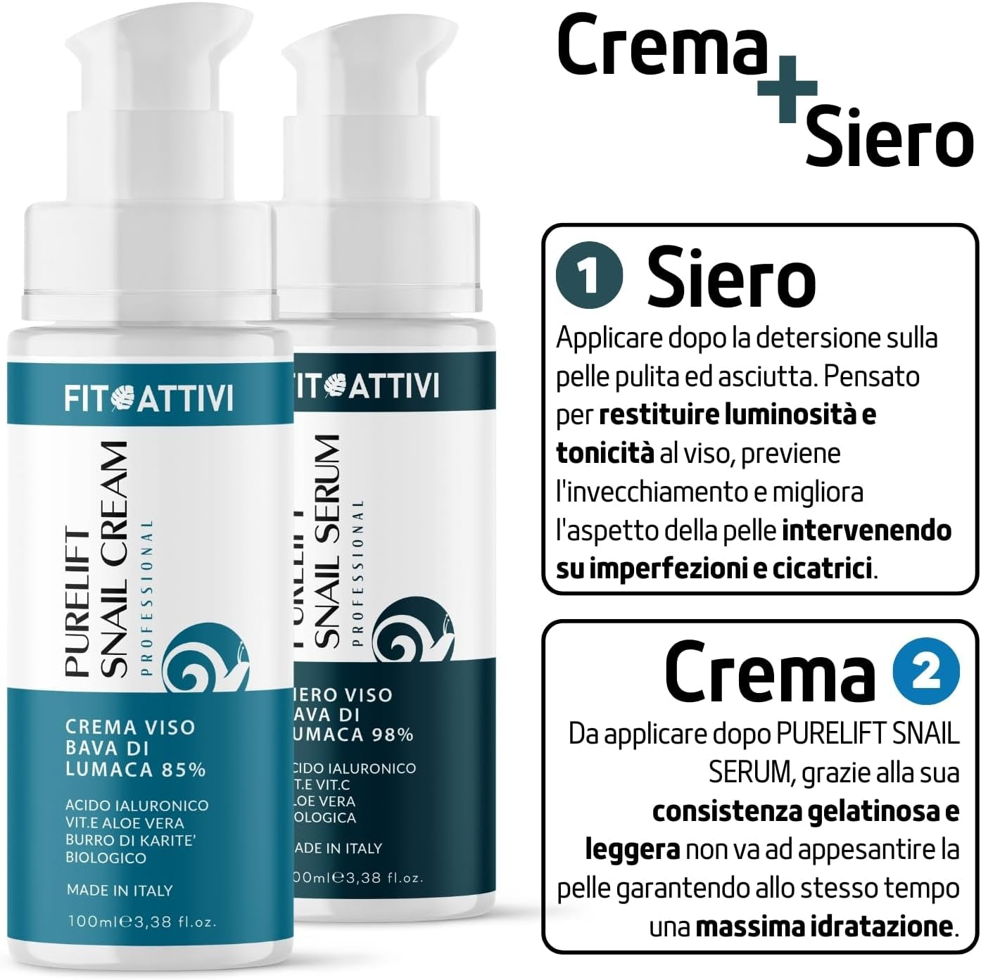 100 Ml | Siero Viso Acido Ialuronico E Vitamina C Con Bava Di Lumaca, Siero anti Imperfezioni Antirughe E Antimacchia, Siero Viso Pelle Grassa Naturale E Made in Italy - FITOATTIVI
