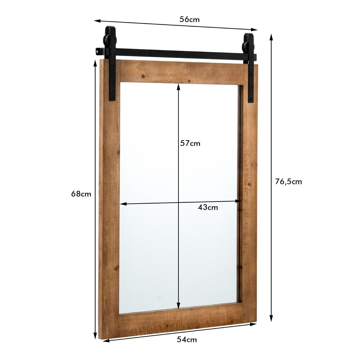 Specchio a Parete Farmhouse 76,5X56Cm, Specchio a Muro Rettangolare Con Cornice in Legno Staffa in Metallo