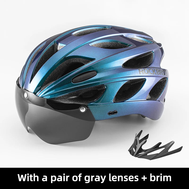 Bicycle Helmet Men EPS Integrally-Molded Breathable Cycling Helmet Men Women Goggles Lens Aero MTB Road Bike Helmet