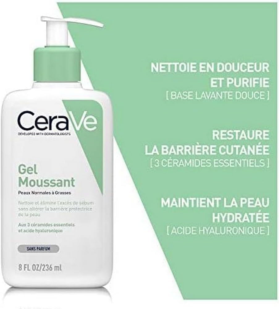 Cerave Schiuma Detergente Seboregolatrice, per Viso E Corpo, per Pelli Da Normali a Grasse, Con Niacinamide E 3 Ceramidi Essenziali, 2 X 473 Ml