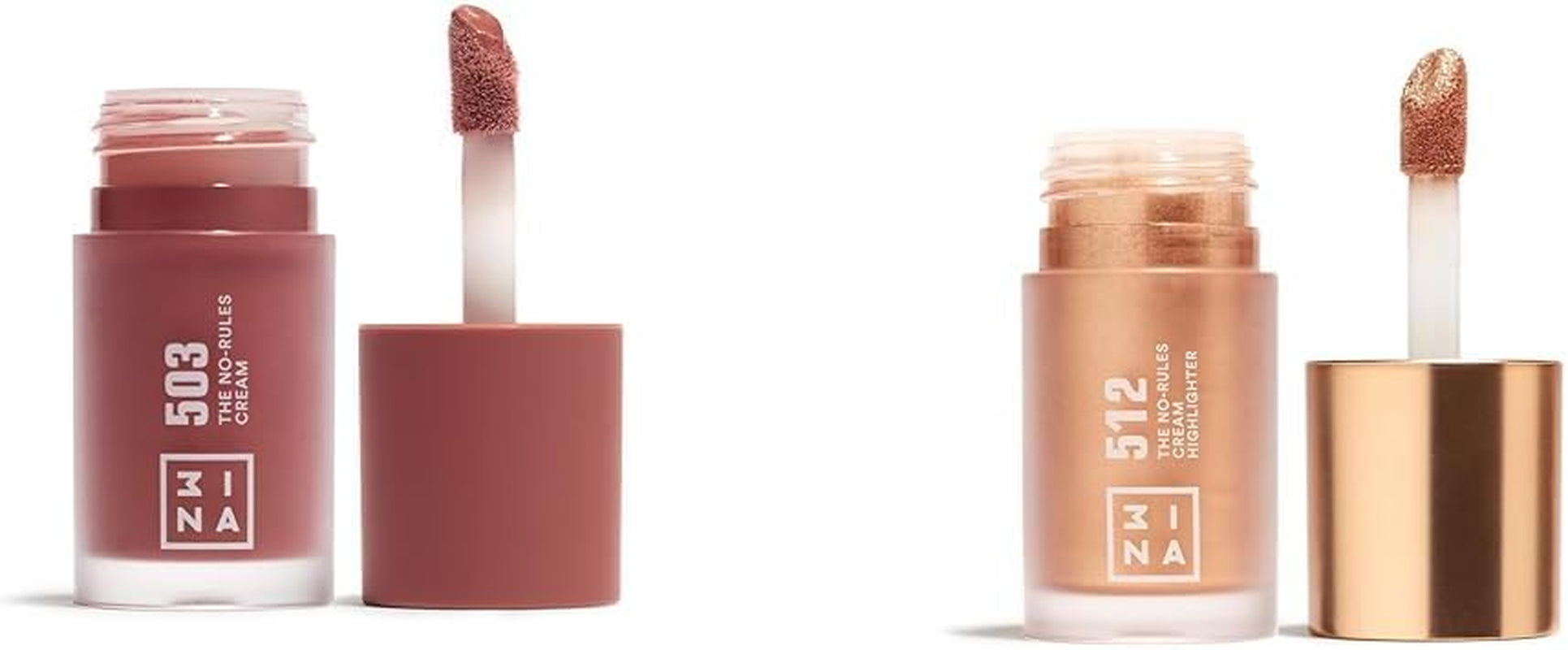MAKEUP - the No-Rules Cream 503 + the No-Rules Cream Highlighter 512 - Blush Liquido Classico Rosa Nude - Illuminante Liquido in Crema Oro Perlato per Occhi Labbra E Guance - Vegan - Cruelty Free