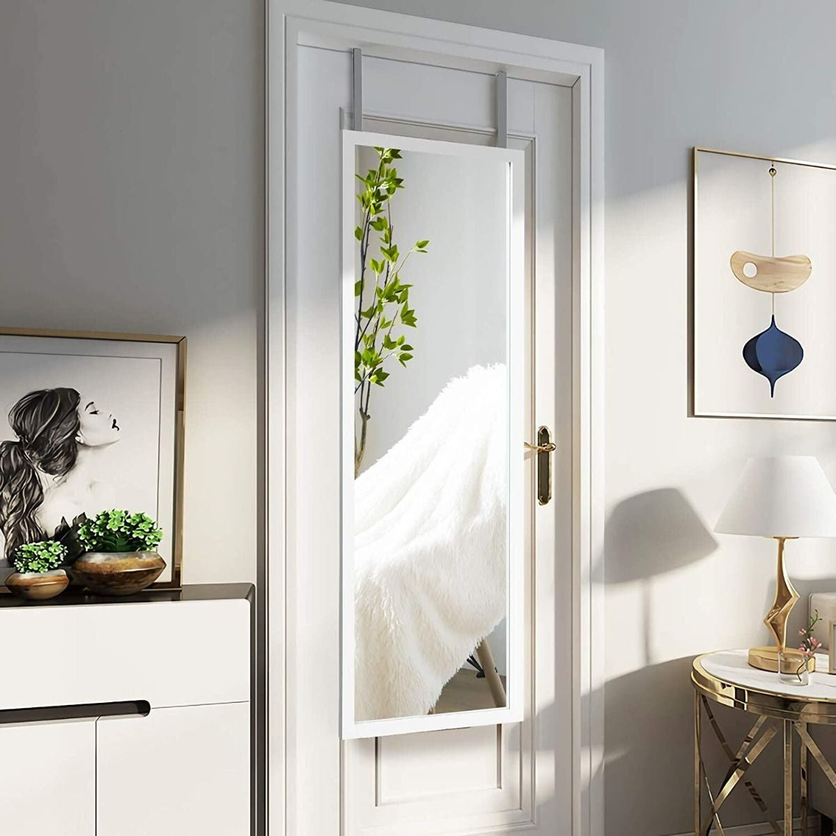 Specchio a Figura Intera Sulla Porta O Sul Muro, Specchio per Camera Da Letto Salone Spogliatoio 120X37Cm Bianco
