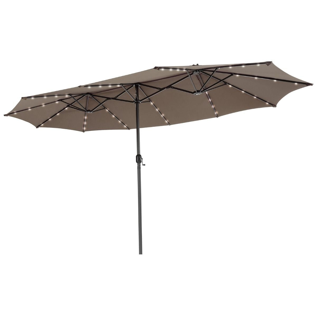 Ombrellone Gemello Da 470Cm Con 48 Luci LED, Ombrello Da Esterno a Doppio Lato Con Pannello Solare Auto-Caricante 3 Colori