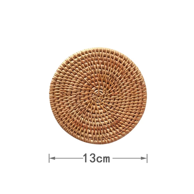 Cup Mat round Natural Rattan Hot Pad ,Hand Woven Hot Insulation Placemats Table Padding Kitchen Decoration Accessories