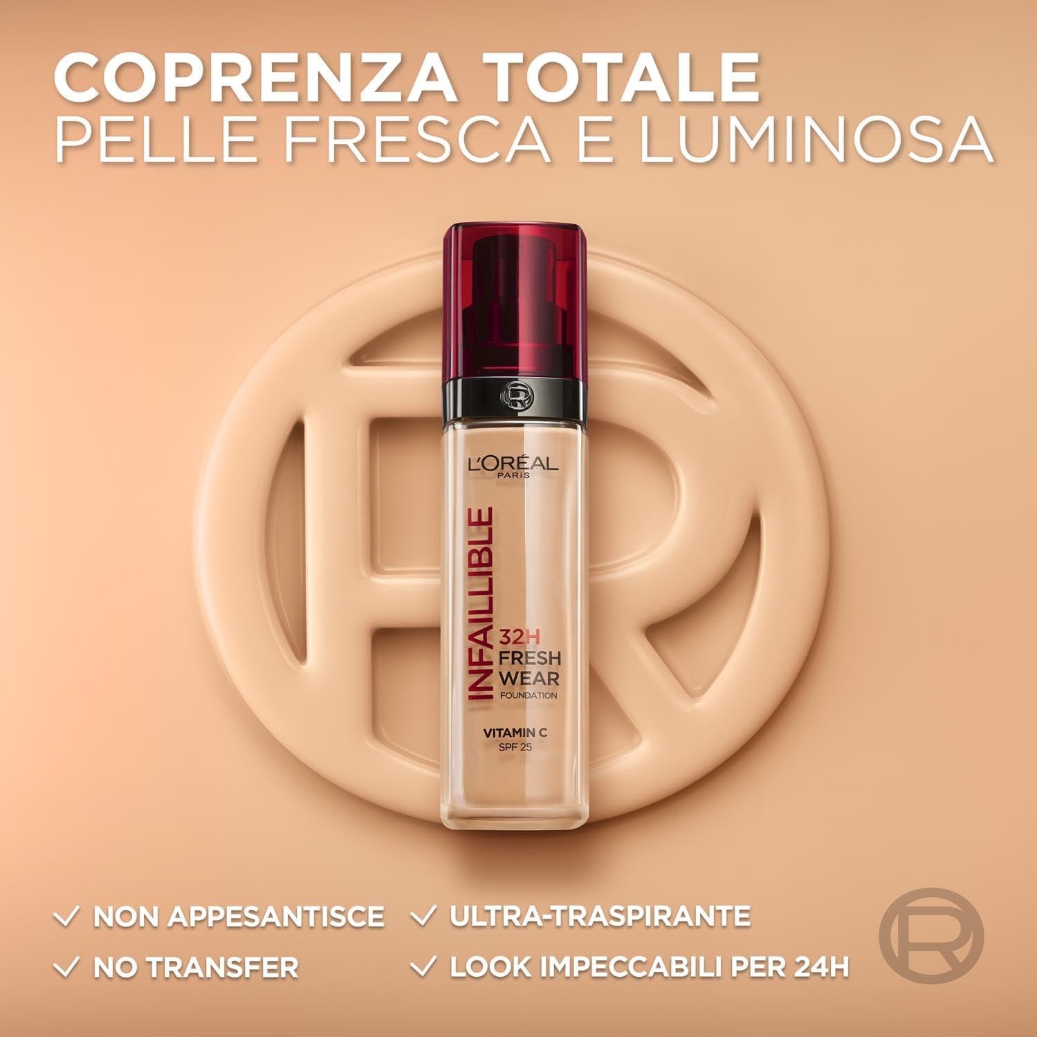 Fondotinta Liquido Infaillible 32H, Coprente a Lunga Tenuta Con Protezione Solare SPF25, Formula Waterproof E Idratante, Tonalità: 235 Cool Rosé
