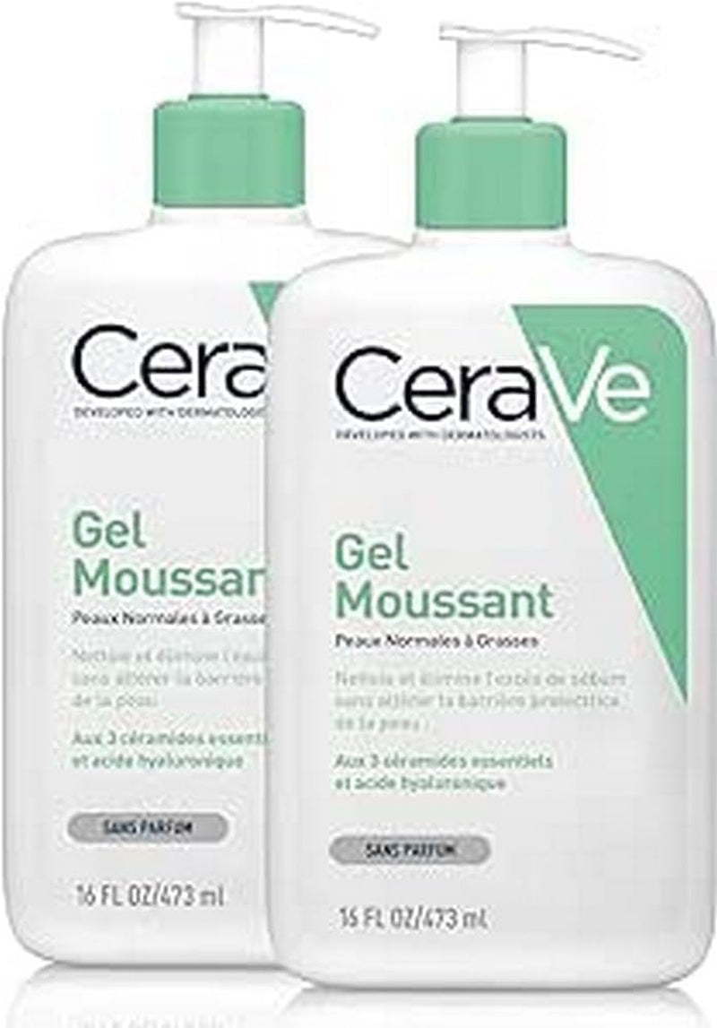 Cerave Schiuma Detergente Seboregolatrice, per Viso E Corpo, per Pelli Da Normali a Grasse, Con Niacinamide E 3 Ceramidi Essenziali, 2 X 473 Ml