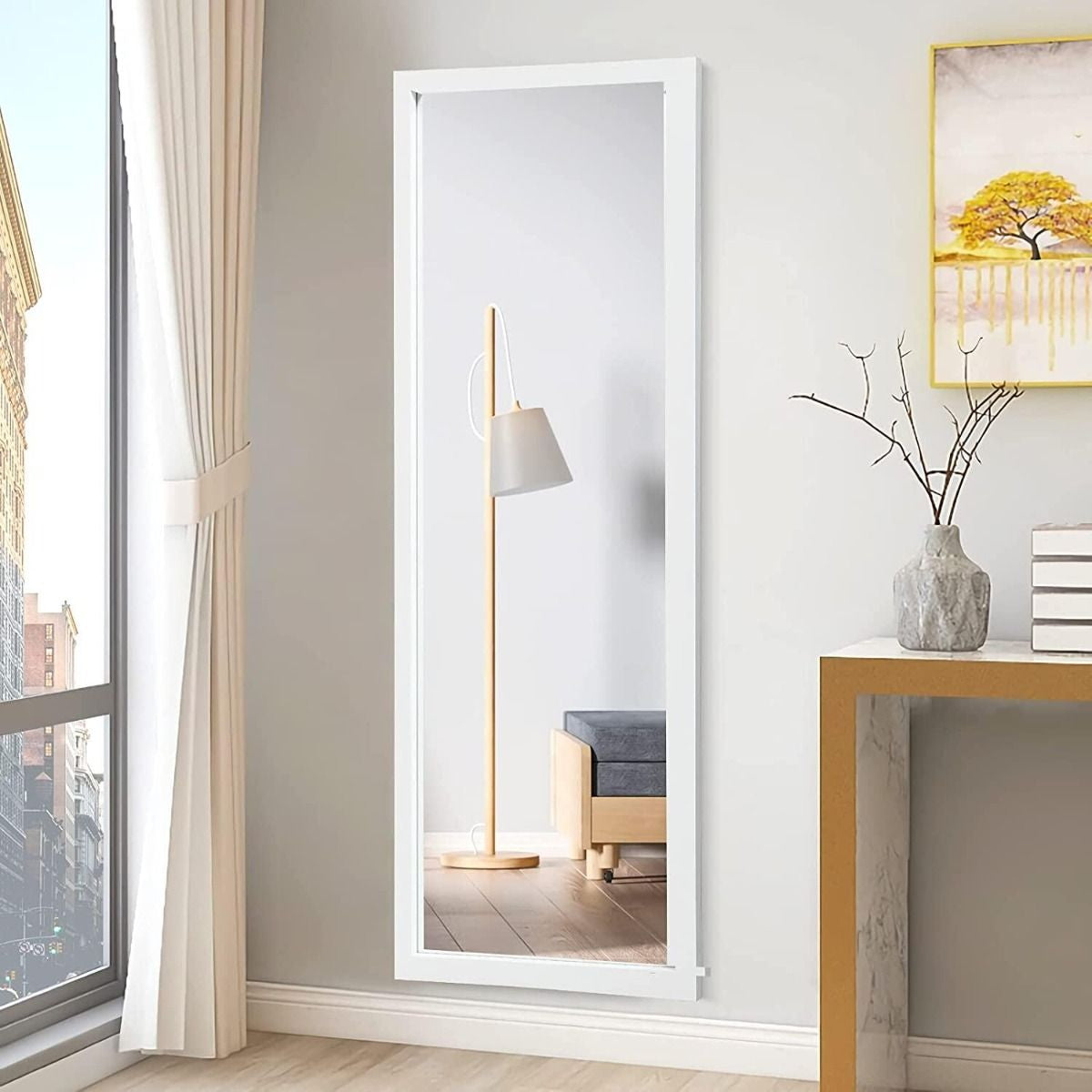 Specchio a Figura Intera Sulla Porta O Sul Muro, Specchio per Camera Da Letto Salone Spogliatoio 120X37Cm Bianco