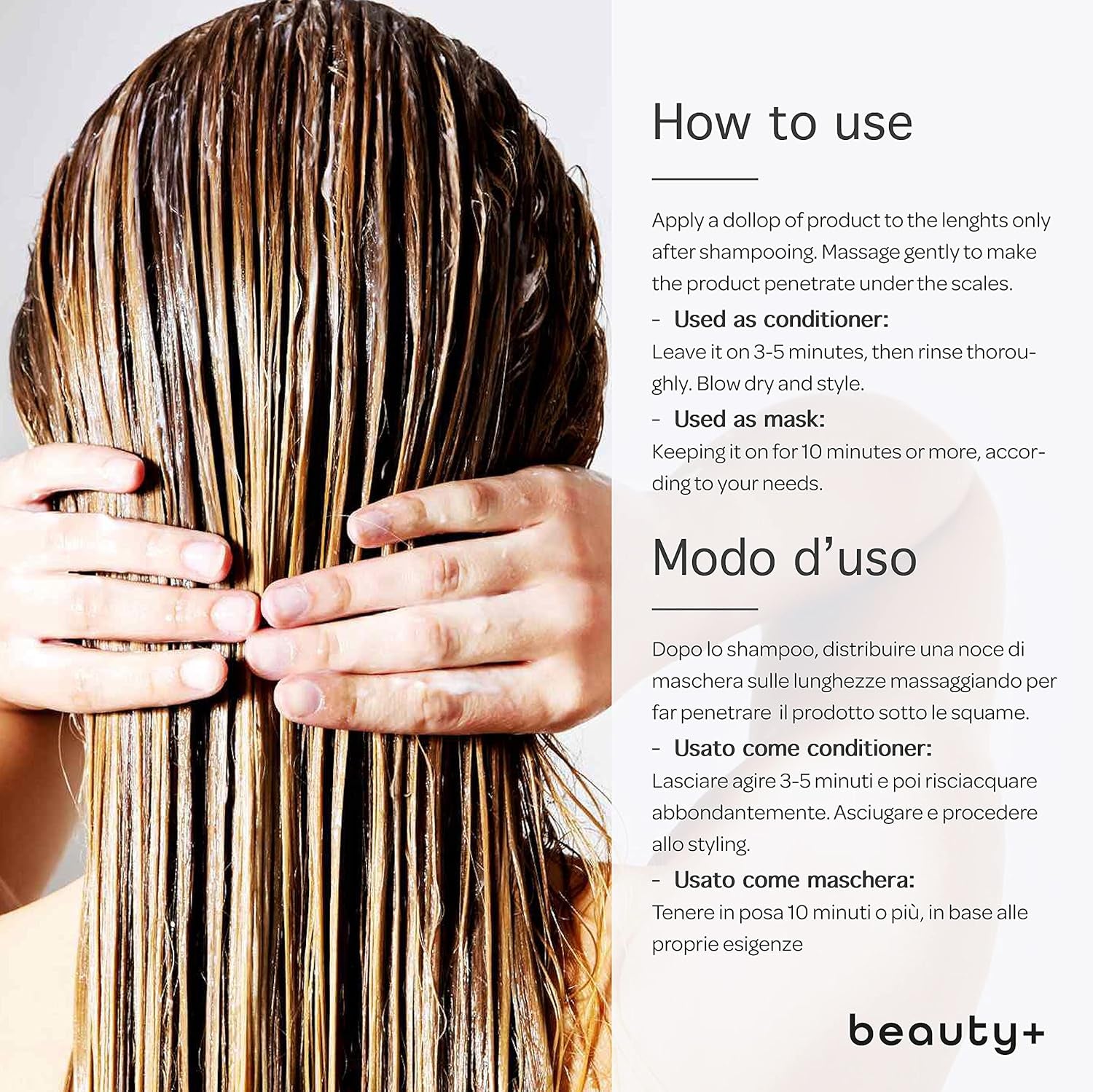 Beauty+ Maschera E Balsamo 2 in 1, Idratante E Nutriente Con Olio Di Avocado, Argan, Cheratina, Agente Termo Protettore E Protettivo Del Colore per Donare Morbidezza Ai Capelli, 500 Ml, Made in Italy