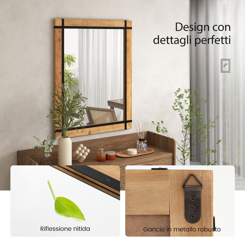 Specchio Da Parete Decorativo 77X100Cm, Specchio Da Parete Con Cornice in Legno Di Abete Naturale