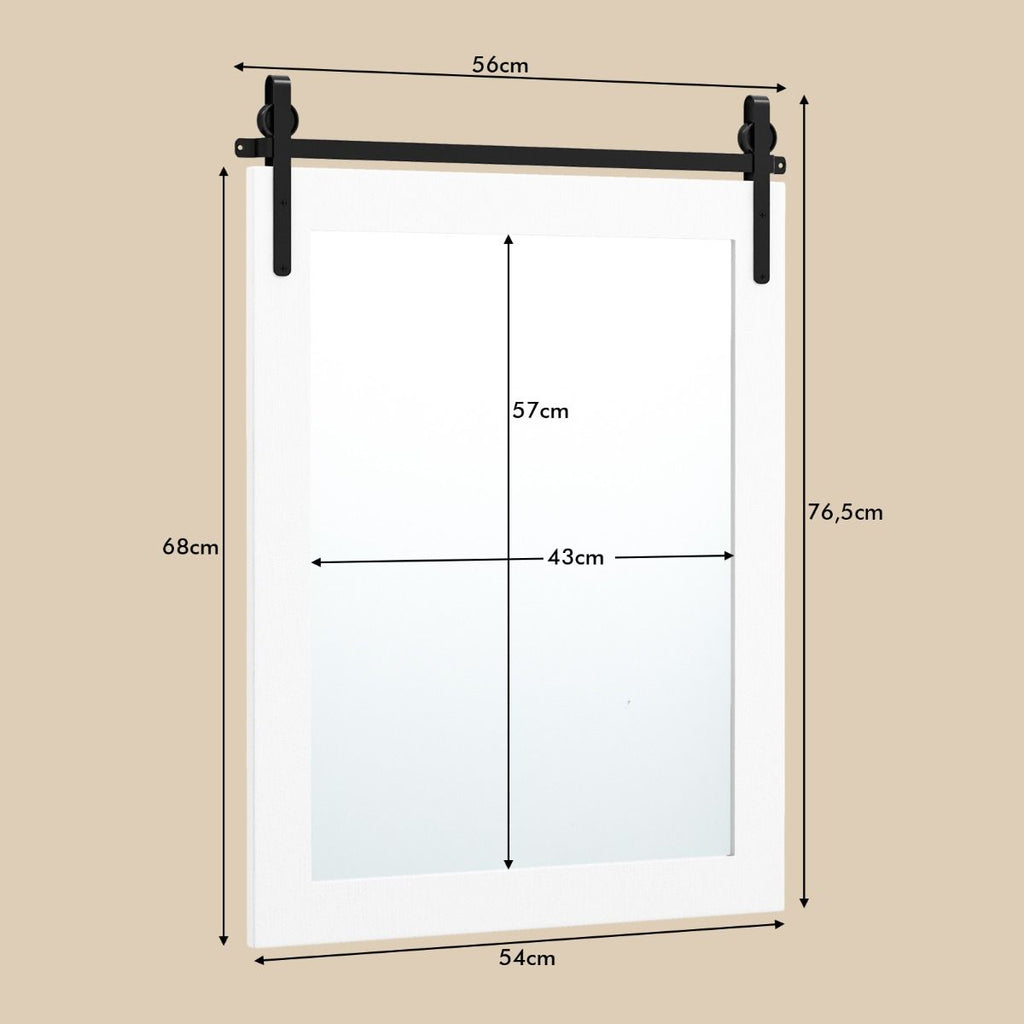 Specchio a Parete Farmhouse 76,5X56Cm, Specchio a Muro Rettangolare Con Cornice in Legno Staffa in Metallo