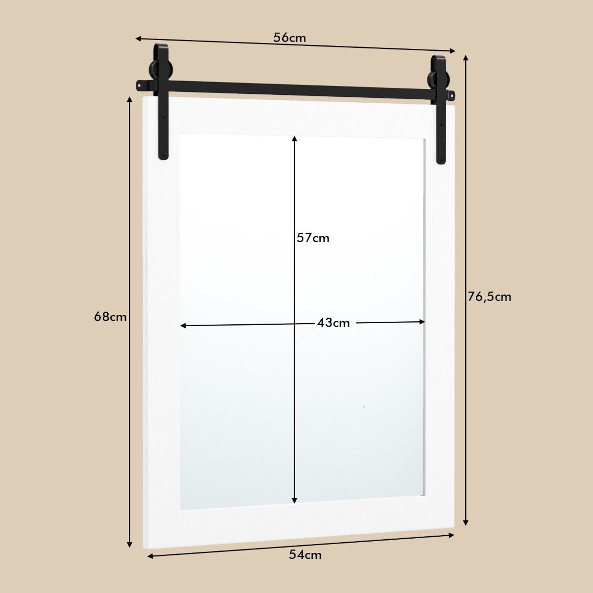 Specchio a Parete Farmhouse 76,5X56Cm, Specchio a Muro Rettangolare Con Cornice in Legno Staffa in Metallo