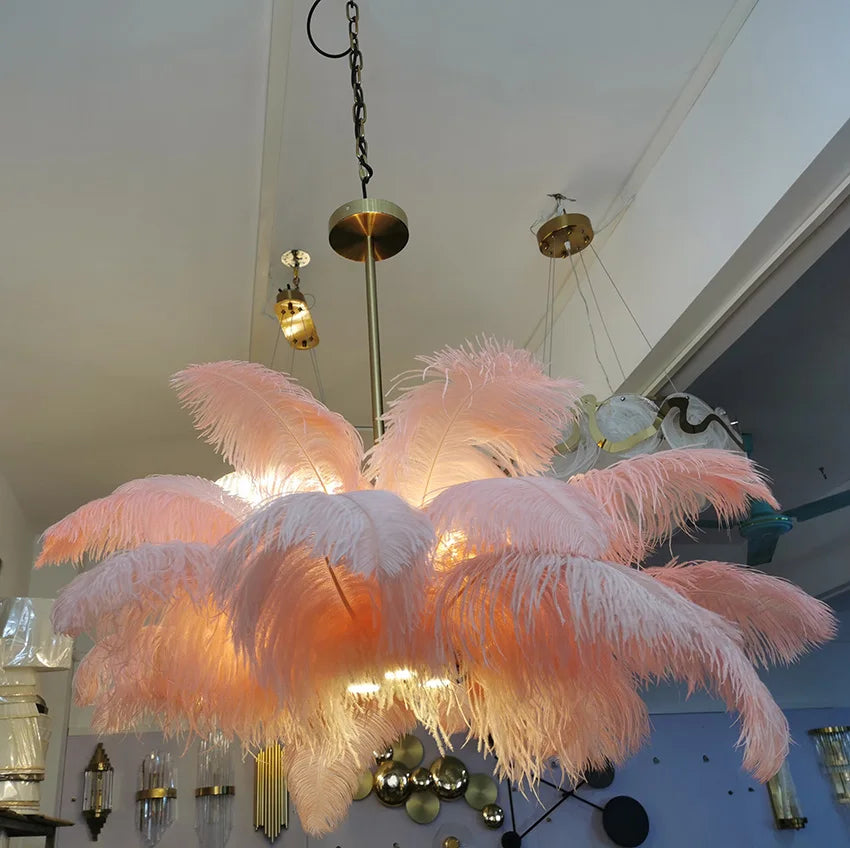 Kobuc Nordic Ostrich Feather LED Pendant Lights Modern Home Decor Feather Chandelier Ceiling Lamp Bedroom Lamp Indoor Light