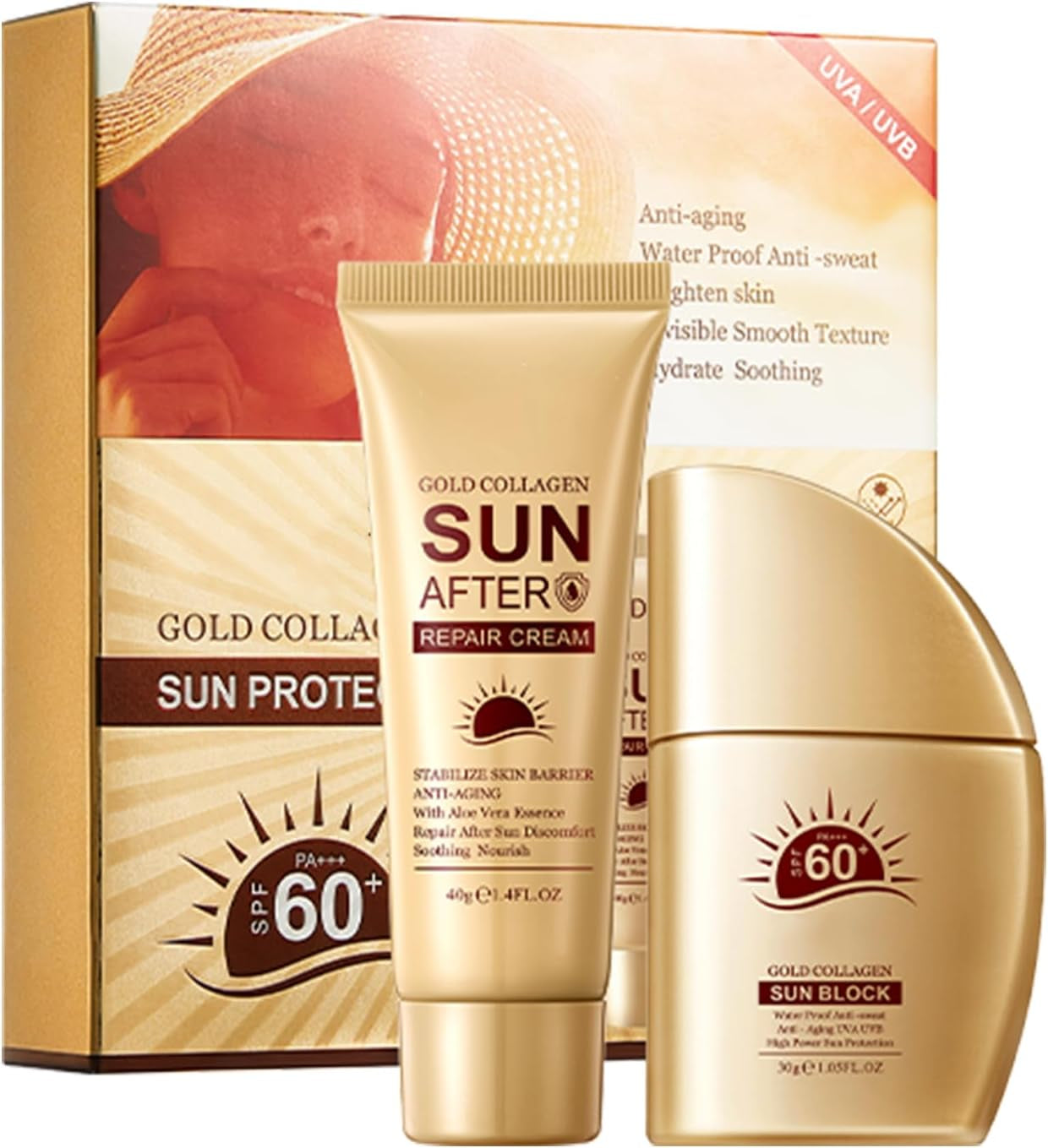 Crema Solare SPF60 +, Crema Solare Viso, Tutti Giorni Crema Solare Lozione Solare, Crema Solare Non Grassa per Il Viso, Texture Leggera, Protezione Solare a Lunga Durata (30G+40G)