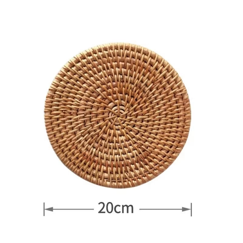 Cup Mat round Natural Rattan Hot Pad ,Hand Woven Hot Insulation Placemats Table Padding Kitchen Decoration Accessories