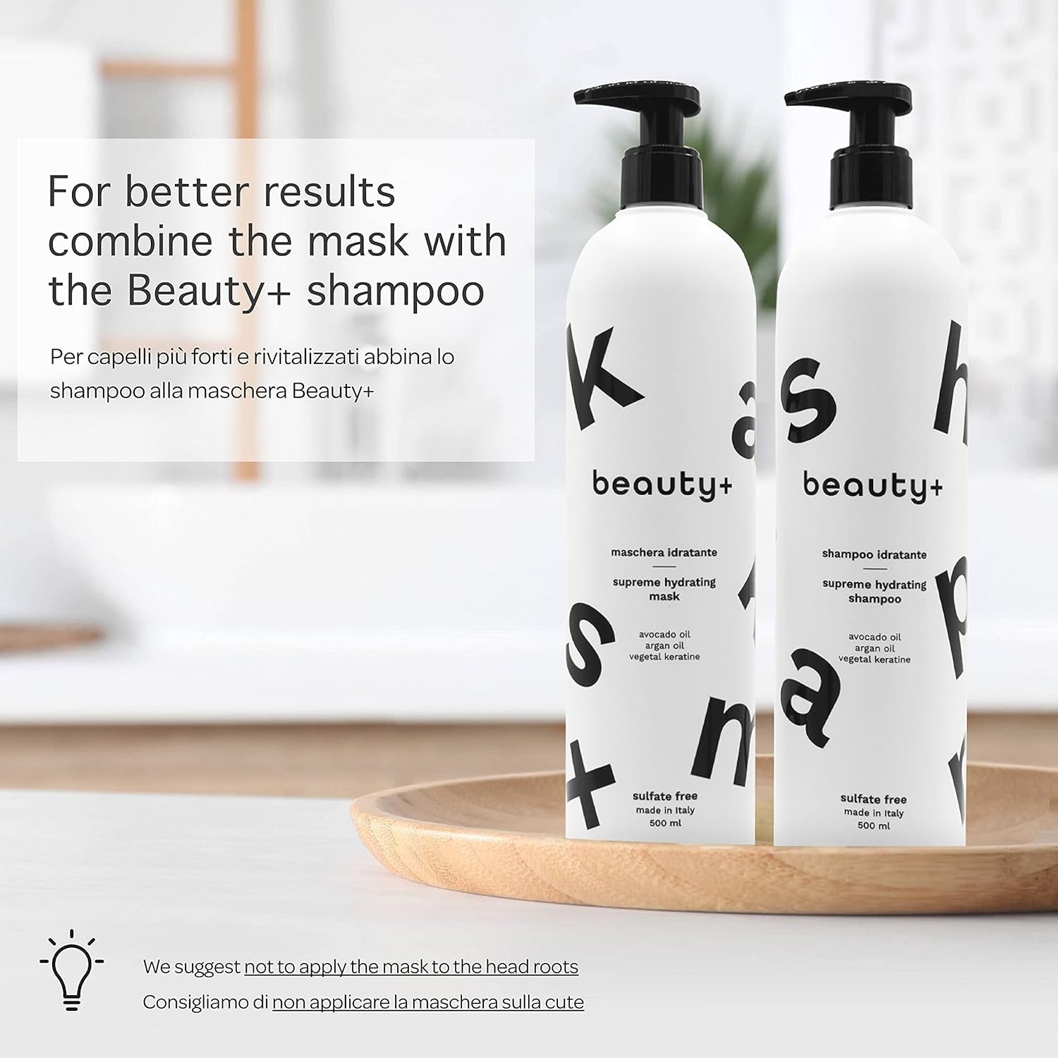 Beauty+ Maschera E Balsamo 2 in 1, Idratante E Nutriente Con Olio Di Avocado, Argan, Cheratina, Agente Termo Protettore E Protettivo Del Colore per Donare Morbidezza Ai Capelli, 500 Ml, Made in Italy