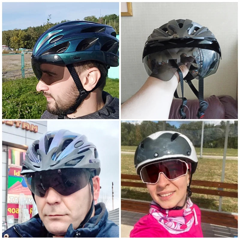 Bicycle Helmet Men EPS Integrally-Molded Breathable Cycling Helmet Men Women Goggles Lens Aero MTB Road Bike Helmet