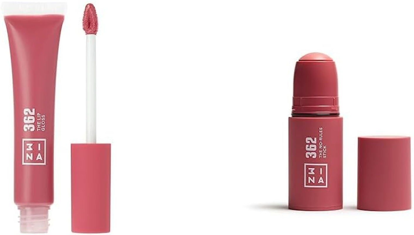 MAKEUP - the Lip Gloss 362 + the No-Rules Stick 362 - Rosa - Effetto Specchio - Look Lucido - Apparenza Cremosa - Blush in Crema Rosa Con Acido Ialuronico - Vegan - Cruelty Free